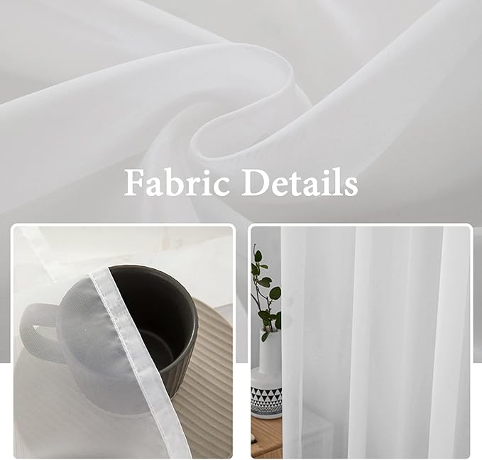 MIULEE 2 Panels Solid Color White Sheer Window Curtains Elegant Window Voile Panels/Drapes/Treatment for Bedroom Living Room (54 X 104 Inches White)