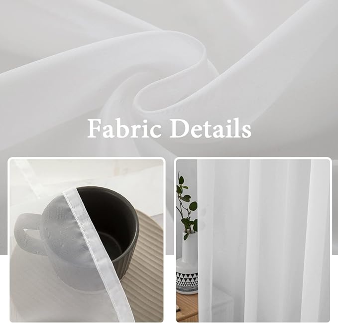 MIULEE 2 Panels Solid Color White Sheer Window Curtains Elegant Window Voile Panels/Drapes/Treatment for Bedroom Living Room (54 X 72 Inches White)