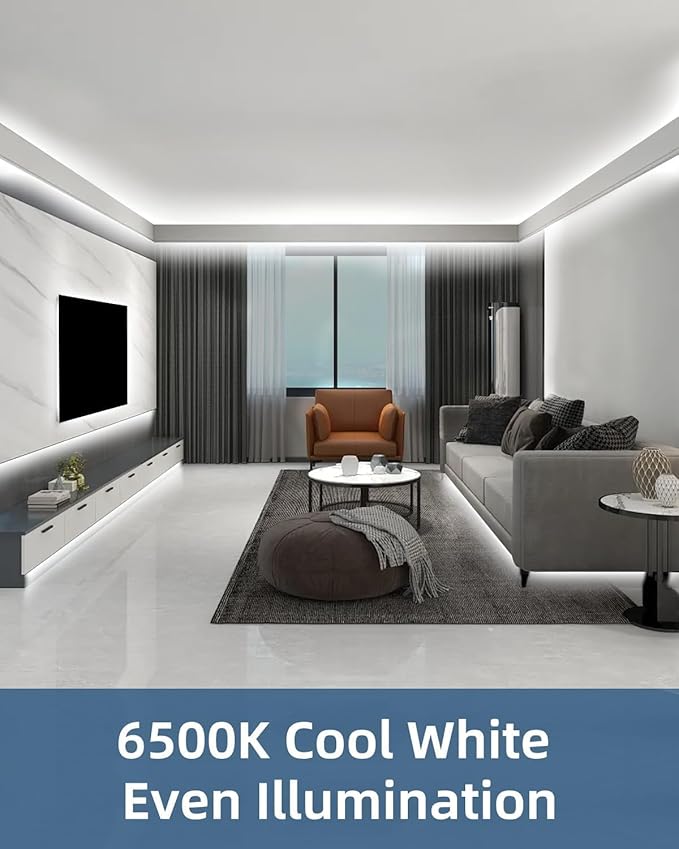20ft LED Strip Lights with Remote, 6500K Daylight White Dimmable Tape Lights, 12V 360 LEDs 2835 Strong Adhesive Rope Lights for Cabinet Kitchen Ceiling Closet Vanity Mirror Stairway Basement
