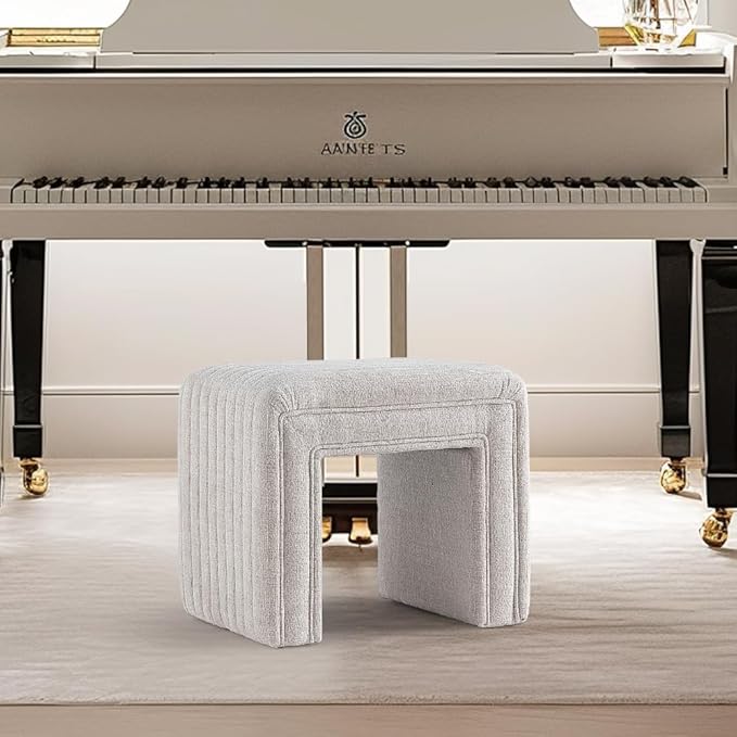 Get Set Style Vanity Stool Chair,Modern Ottoman Foot Stool with Wooden Legs Sofa Bench Footstool Extra Seat for Vanity,Makeup Room,Living Room,Entryway,Office (Fully Assembled)