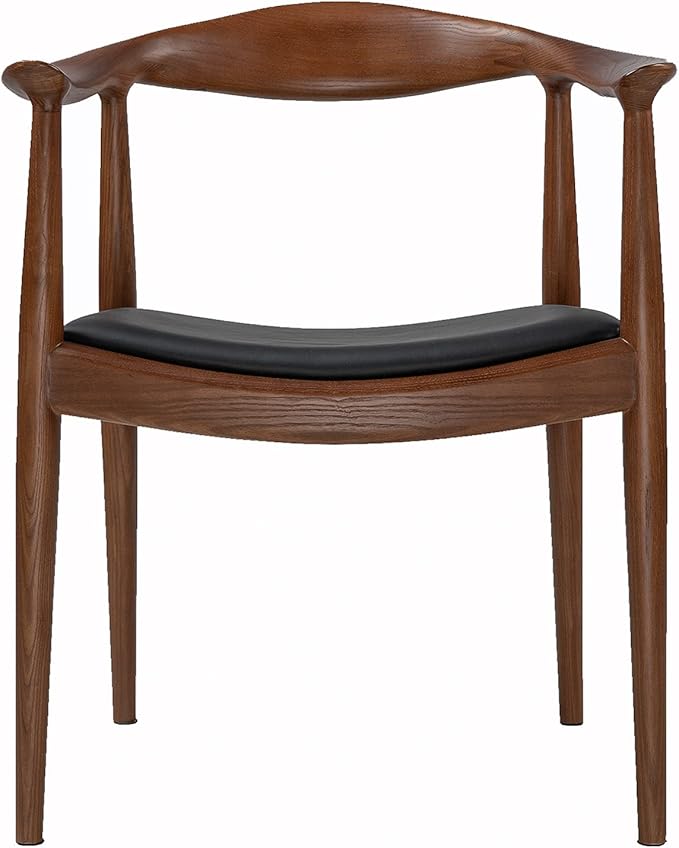 Tomile Upholstered Dining Chair Kennedy Armchair, Mid Century Modern Kitchen & Dining Chairs with PU Leather Cushion Seat, Hans Wegner Elbow Chair for Living Room Bedroom Office (Walnut Color)