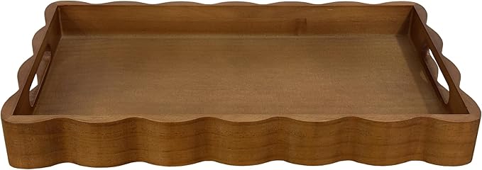 JUIOETURPine Wood Decorative Tray with Handle Rectangular Wooden Serving Tray for Breakfast in Bed,Coffee Table,Dining Table,or Kitchen - Perfect for Living Room,Bedroom,and Entryway Decor (Brown)