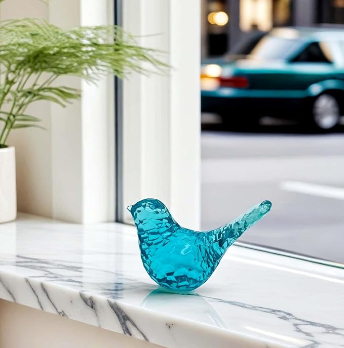 Aqua Blue Bird Figurines - Living Home Decor Accent, Decorative Gifts for Bird Lovers, Modern Resin Animal Statue Paperweight