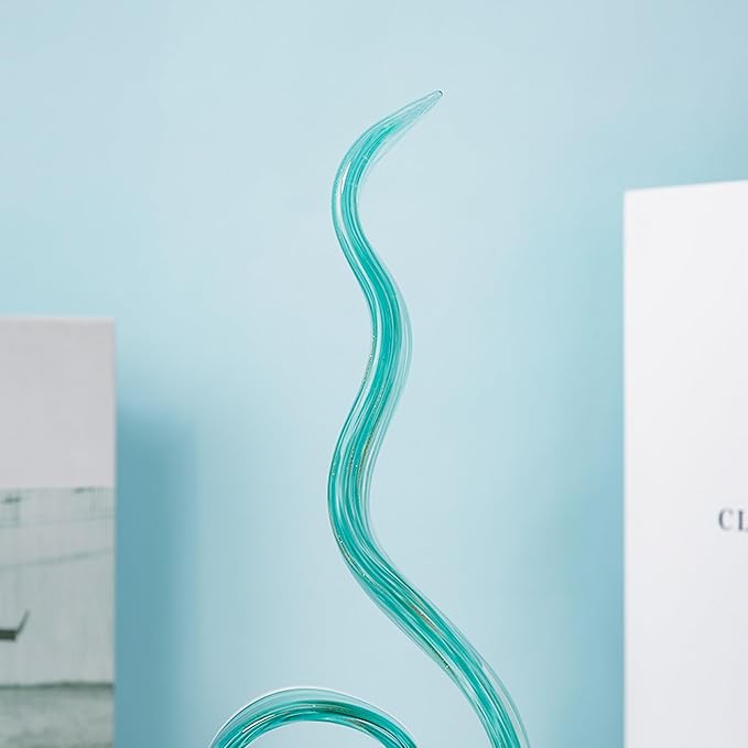 11.4" Tall Hand-Blown Glass Sculpture Murano-Style Sculpture Art Ornament Statue Figurines Home Decor Accent Piece Coastal Ocean Nautical Home Decor,Shelf,TV Stand,Tabletop Centerpieces,Wonderful Gift