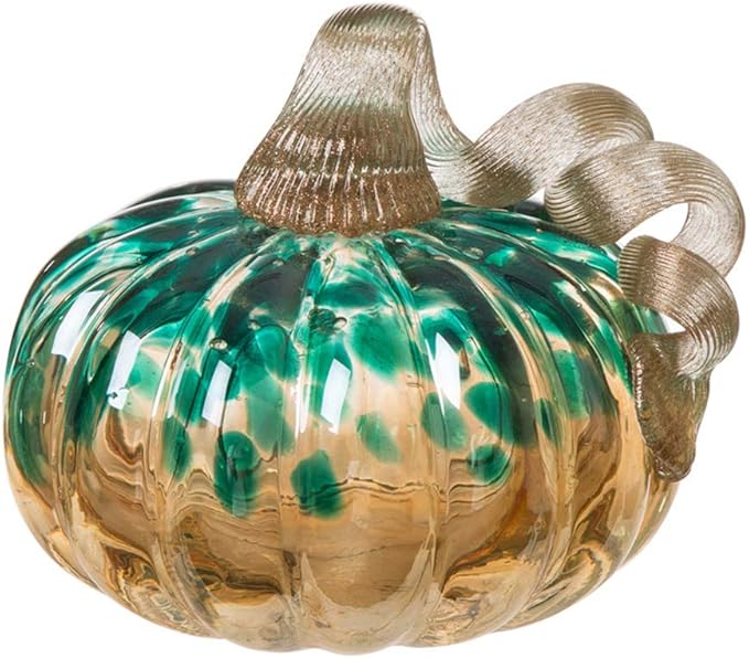 Glitzhome 4.13" H Hand Blown Glass Pumpkin Table Accent for Fall Harvest Thanksgiving Decorating Blue/Gold Glitter