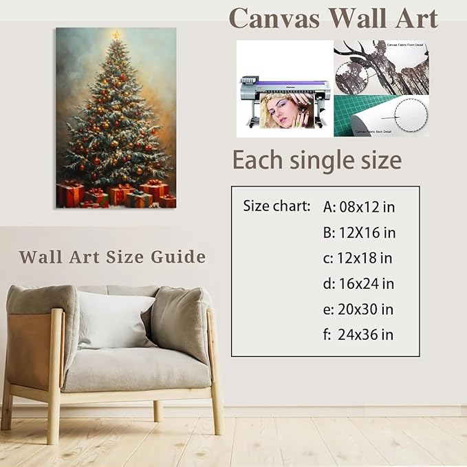 Vintage christmas wall art winter pine tree canvas poster xmas tree gift prints painting festive mood background wall decoration for living room bedroom Unframed8x12inch