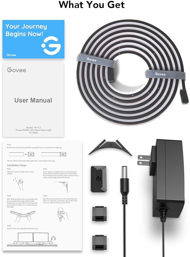 Govee RGBIC Neon Rope Lights for Desks, 16.4ft LED Gaming Desk Lights, Neon LED Strip Lights Syncing with Razer Chroma, Support Cutting, Smart App Control, Music Sync, Adapter (Only 2.4G Wi-Fi)
