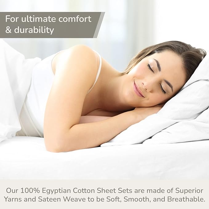 100% Egyptian Cotton King Sheet Set 1000 Thread Count Ivory Luxury Hotel Soft and Smooth King Size Bed Sheets Set 16" Deep Pocket Extra Long Staple Cotton Sateen Weave Bedding - 4 Piece