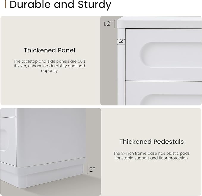 Night Stand, Nightstand with 3 Drawers, 21.7''(W) x 15.8''(D) Large Night Stand Bedside Tables for Bedroom, Modern Storage Bedside Table for End Tables, Sofa, White
