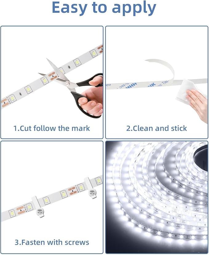 20ft LED Strip Lights with Remote, 6500K Daylight White Dimmable Tape Lights, 12V 360 LEDs 2835 Strong Adhesive Rope Lights for Cabinet Kitchen Ceiling Closet Vanity Mirror Stairway Basement