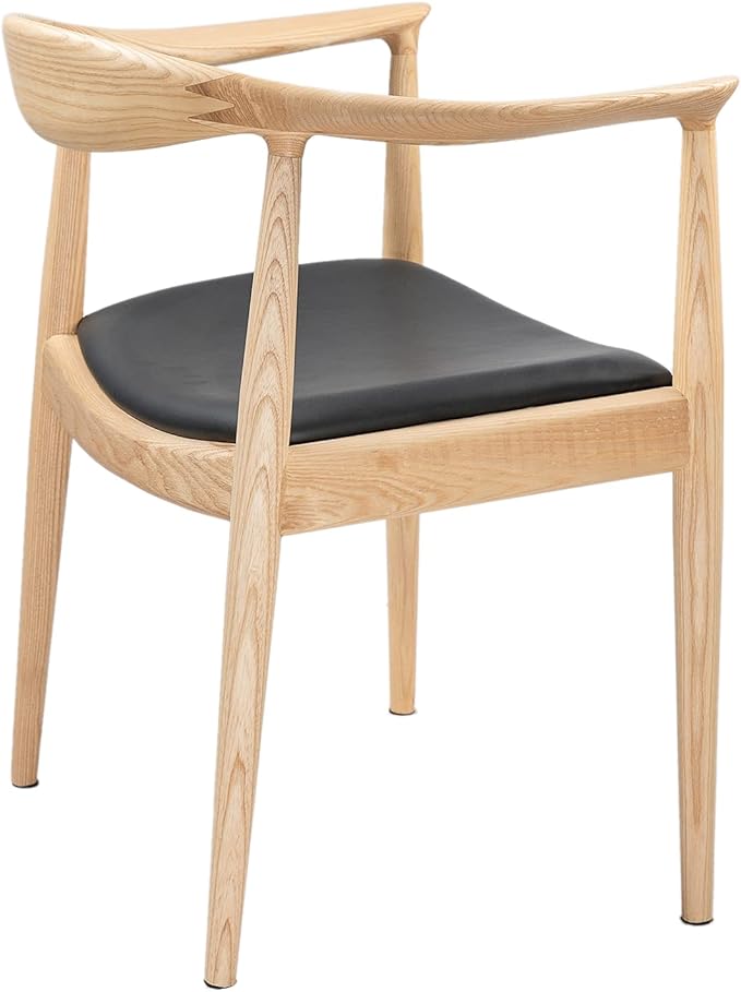 Kennedy Armchair Upholstered Dining Chair, Presidential Mid-Century Modern Accent Chair in Natural Wood Color