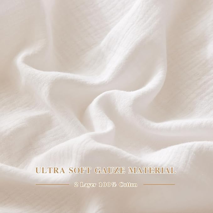 Twin Sheets Set 100% Cotton Bed Sheets 3 Pcs Linen Like White Fall Sheet 16" Deep Pocket Sheet & Pillowcase Sets Boho Muslin Soft Twin All Season Bedding Sets Easy Care