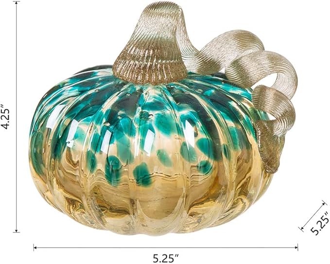 Glitzhome 4.13" H Hand Blown Glass Pumpkin Table Accent for Fall Harvest Thanksgiving Decorating Blue/Gold Glitter