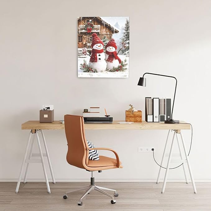 Zyphren Christmas Snowman Wall Art Winter Picture Wall Decor Snowman Canvas Print Painting Home Artwork Gifts for Living Room Bedroom Bathroom 20"x24"