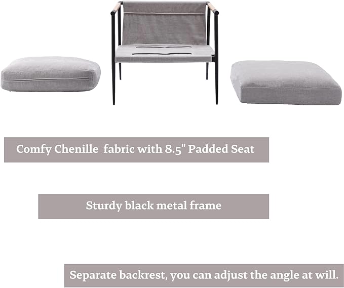 LukeAlon Mid-Century Chenille Accent Chair, Ultra Soft Living Room Chair with Metal Legs Modern Armchair Lounge Chair Upholstered Comfy Leisure Chair for Bedroom Reception Area Reading Room, Grey
