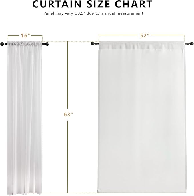 Non-See-Through Beige Privacy Semi Sheer Curtains That Let Light in 63 Inches Long Light Filtering Sheer Window Curtains Drapes for Living Room Bedroom 2 Panels Set Beige