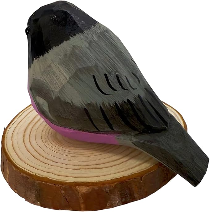Wooden Bird Figurines Funny Desk Accessories Hand Carved Wood Decorative Small Birds Animal Miniature Statues Ornament for Home Room Decor (Black Grey)