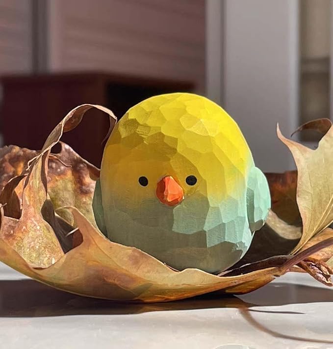 Bird Figurines Small Bird Figurines Home Decor Hand Carved Painted Wooden Statues for Home Decor, Gift for Bird Lovers,Housewarming, Birthday, Christmas (Yellow)