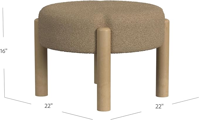 HomePop Luna Modern Round Ottoman Home Décor|Ottoman for Living Room & Bedroom - Brown Boucle