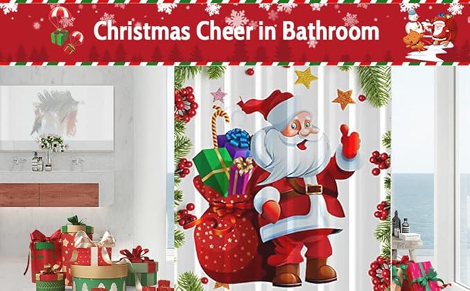 Xmas Decorative Curtain 48x84 Inches for Living Room, Bedroom, Kitchen, Doorway and Shower Traditional Graphic Printed Santa Claus Snowflakes Ribbon Grommet Farmhouse Window Curtains (1 Curtain Only)