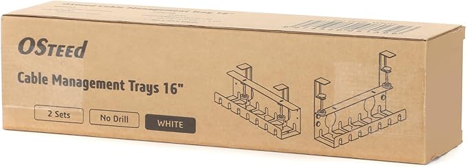 Under Desk Cable Management Tray 2 Pack White, No Drill Cord Organizer with Clamp for Wire Management, Home & Office Accessories