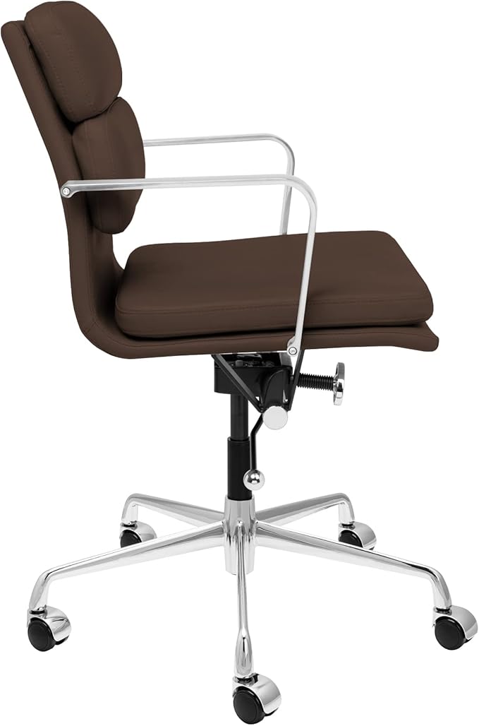 Laura Davidson Furniture SOHO II Padded Management Office Chair - Mid Back Desk Chair with Arm Rest, Swivel & Cushion Availability, Made of Faux Leather, Dark Brown, Computer Chair