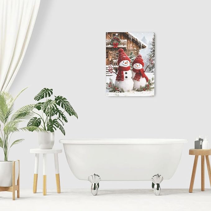 Zyphren Christmas Snowman Wall Art Winter Picture Wall Decor Snowman Canvas Print Painting Home Artwork Gifts for Living Room Bedroom Bathroom 12"x16"