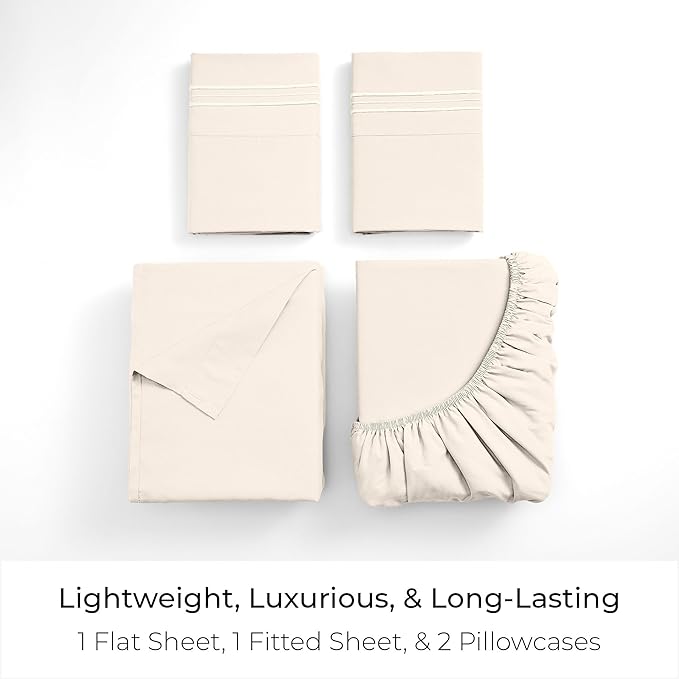 Mellanni King Sheets Set - 4 PC Iconic Collection Bedding - Hotel Luxury, Extra Soft, Cooling Bed Sheets - Wrinkle, Fade, Stain Resistant (King, Golden Ivory)