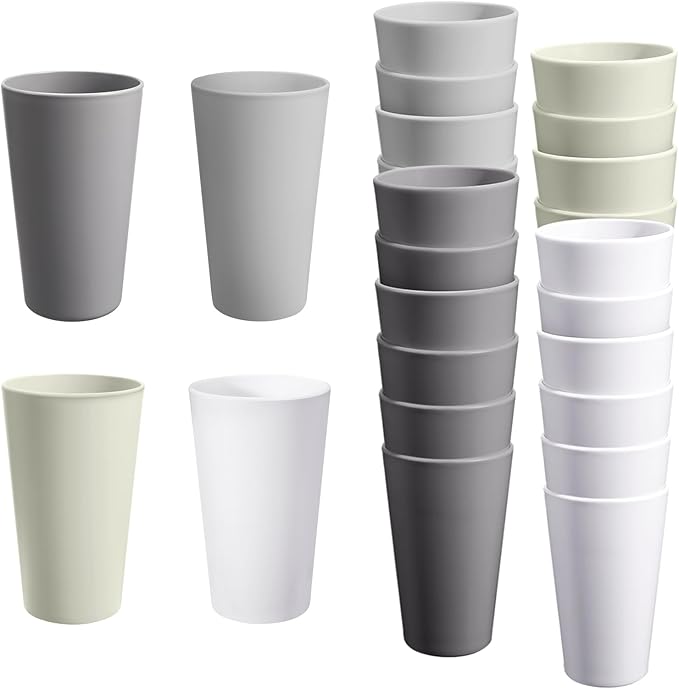 24 Pcs Unbreakable Plastic Cups Set, 20 oz Reusable Plastic Cups, Stackable Water Tumblers, Drinking Cup for Kitchen, Outdoor, BPA-free, Dishwasher Refrigerator and Microwave Safe (20 oz, 4 Colors)