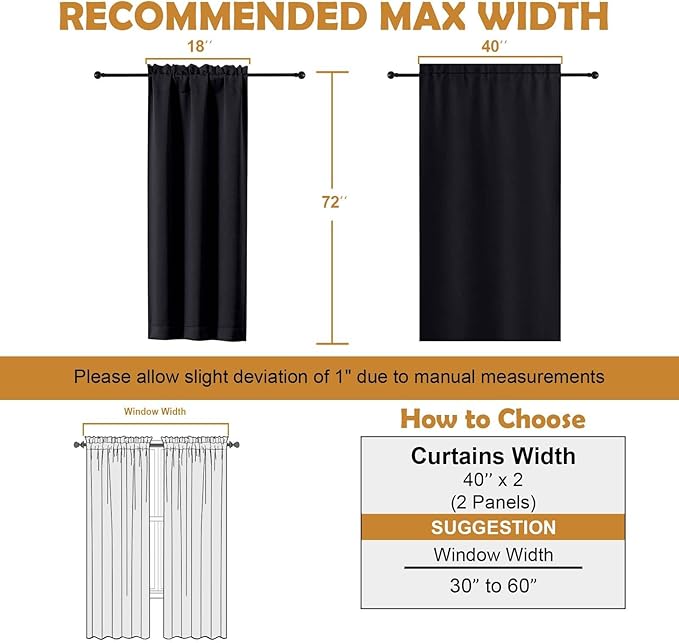 Aiyufeng Halloween Black Blackout Curtains for Bedroom 72 Inch Length 2 Panels Set, Privacy Thermal Insulated Rod Pocket Door Window Curtains for Patio French Door Front Door, W40 x L72 Inch