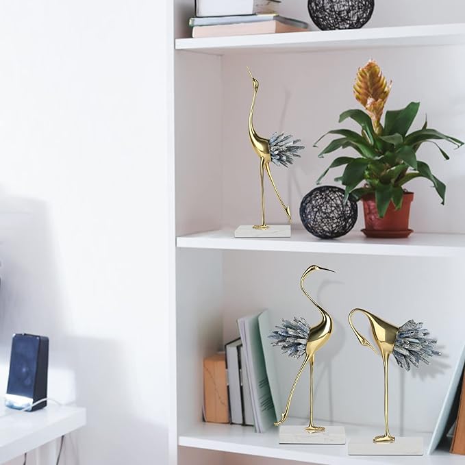suruim Gold Decor Accents,Brass Birds Statues Gold Home Decor Modern Crystal Decor Ornaments for Living Room, Bedroom, Office Desktop, Cabinets (Blue B)