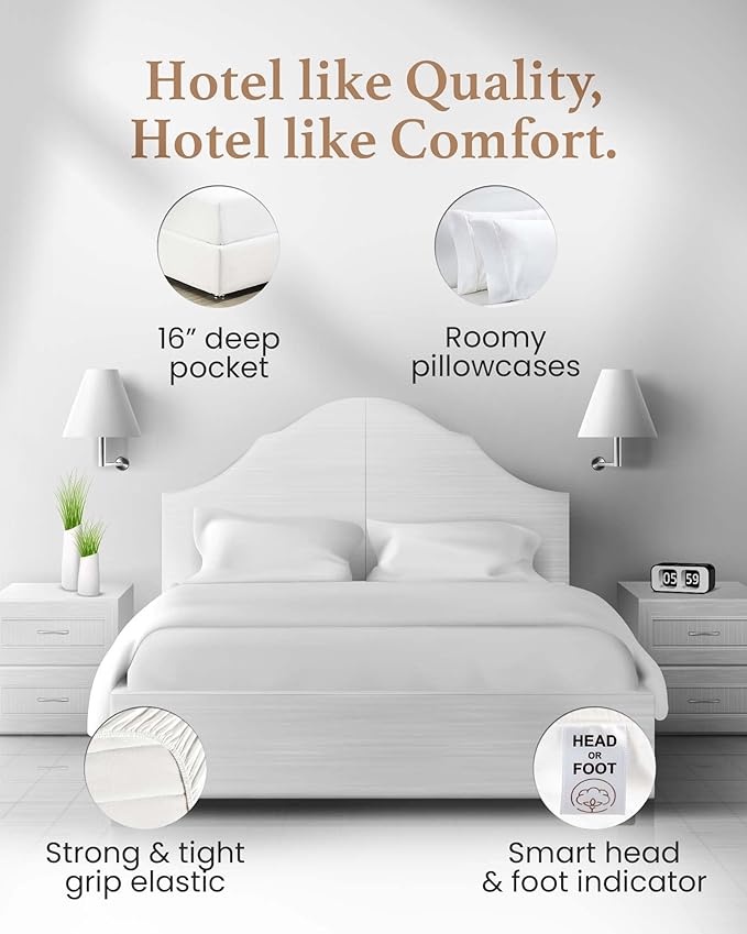Good Sleep Bedding 100% Egyptian Cotton Sheets Queen Size - 1000 Thread Count, 4 Pc Queen Sheet Set, Sateen Weave, Bed Sheets, 16" Deep Pocket Sheets - White