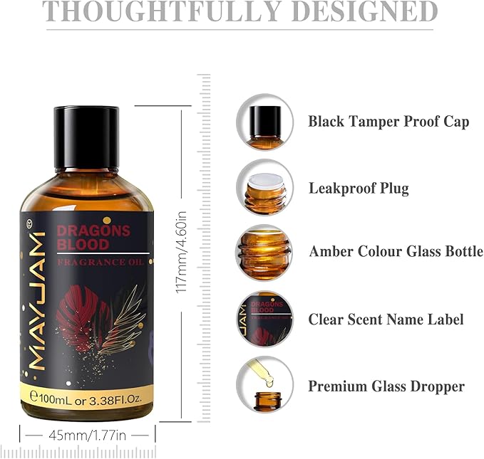 MAYJAM 100ML/3.38FL.OZ Dragons Blood Fragrance Oils with Glass Dropper, Essential Oils for Diffusers for Home, Long Lasting Scented Oils for Diffusers Soap Candle Making