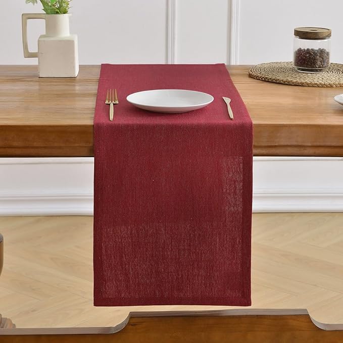 Wracra Linen Style Table Runner, Rustic Farmhouse Christmas Red Table Runners 72 Inches Long, Handcrafted Table Runner for Fall, Winter - Everyday Use and Machine Washable