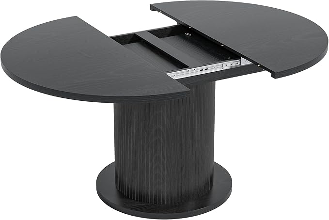 43.3 inch 59 inch Adjustable Size Round Dining Table for 4 6, Unique Design Modern Farmhouse Kitchen Table, Circle Dining Tables with Wood Strip Base for Kitchen Living Room (Black)