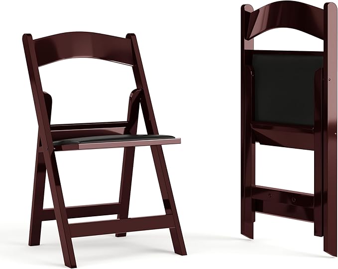 EMMA + OLIVER Folding Chair - Red Mahogany Resin – 2 Pack 800LB Weight Capacity Comfortable Event Chair - Light Weight Folding Chair