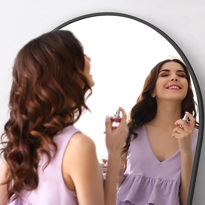 56"x18" Arched Full Length Mirror, Free Standing Mirror Full Length Made of Tempered Glass, Black Floor Mirror for Bedroom Living Room Gym Dorm
