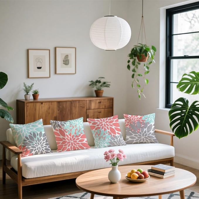 Cirzone Outdoor Pillow Covers 18x18 Set of 4 Morden Flower Patterns Waterproof Throw Outdoor Pillows Boho Decorations for Funiture Patio Garden Home