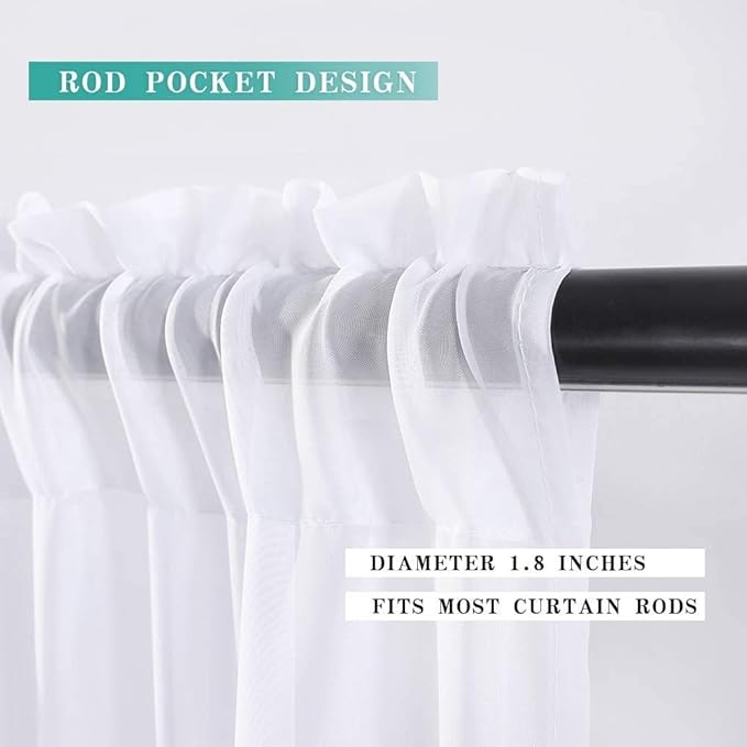 MIULEE 2 Panels Kitchen Tiers Half Window Sheer Curtains Rod Pocket Voile Drapes for Kitchen Bathroom Small Windows 29 by 40 Inch White
