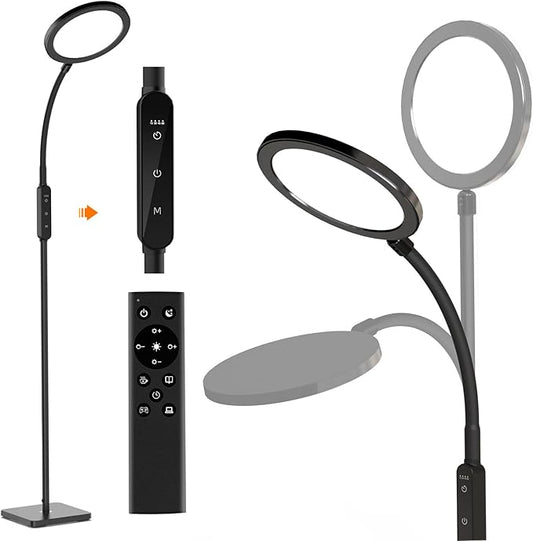 2-in-1 Floor Light Therapy Sun Lamp with Remote – Standing Daylight Lamp with 4 Brightness Levels, 4 Color Temperatures, Timers & Memory, Flexible Gooseneck for Home Office & Reading