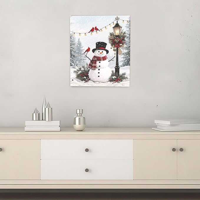 Zyphren Snowman Wall Art Winter Picture Wall Decor Christmas Canvas Print Snowman Painting Home Artwork Gifts for Living Room Bedroom Bathroom 20"x24"