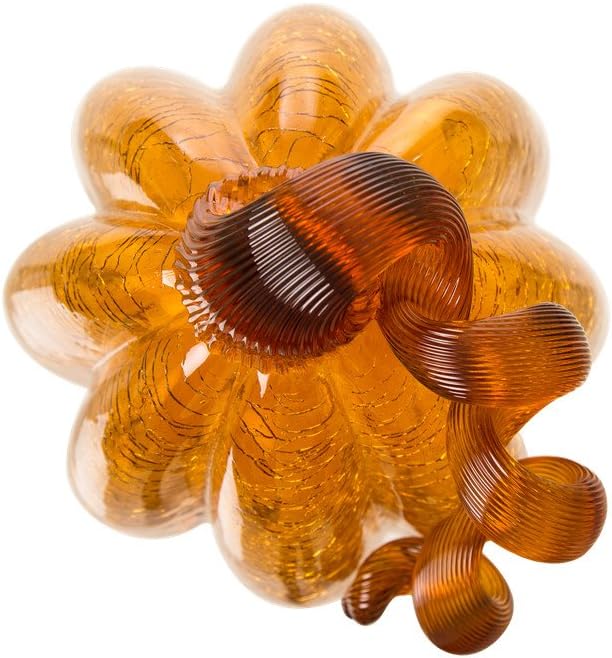 Glitzhome 9.06" Amber Hand Blown Crackle Glass Pumpkin for Fall Harvest Thanksgiving Halloween Decoration
