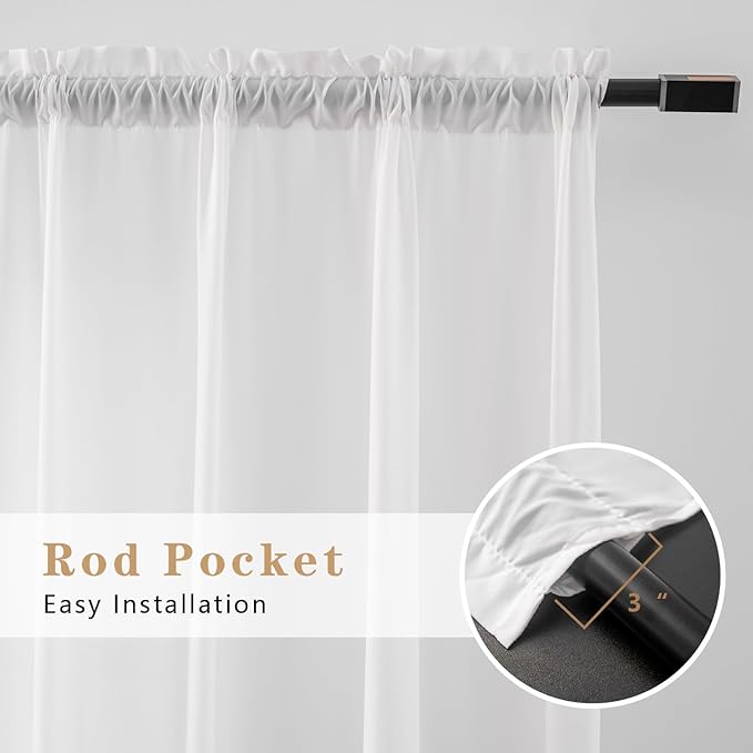 Non-See-Through White Privacy Semi Sheer Curtains 84 Inches Long Light Filtering Sheer Window Curtains Drapes for Living Room Bedroom 2 Panels Set, 42" W x 84" L, White