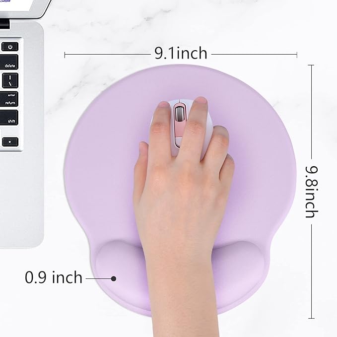Hsurbtra Ergonomic Mouse Pad with Wrist Rest Support, Gel Mouse Pads with Non-Slip PU Base, Pain Relief Memory Foam Computer Mat, Cute Office Supplies Desk Decro Accessories, Vanilla Purple