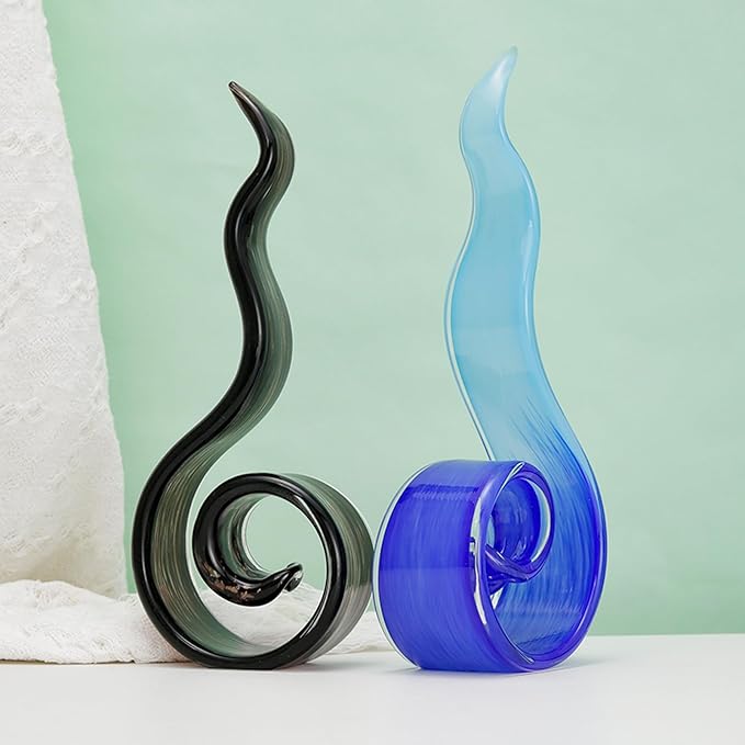 11.4" Tall Hand-Blown Glass Sculpture Murano-Style Sculpture Art Ornament Statue Figurines Home Decor Accent Piece Coastal Ocean Nautical Home Decor,Shelf,TV Stand,Tabletop Centerpieces,Wonderful Gift