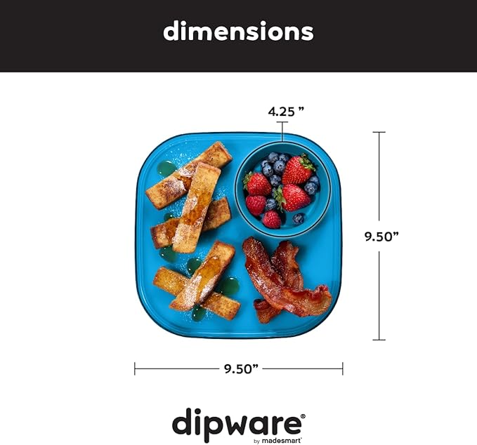 Madesmart Dipware Reusable Dining Plate/Serving Tray for Appetizers and Snacks, Food-Safe Appetizer Serving Platter with Removable Dip Bowl, Ocean
