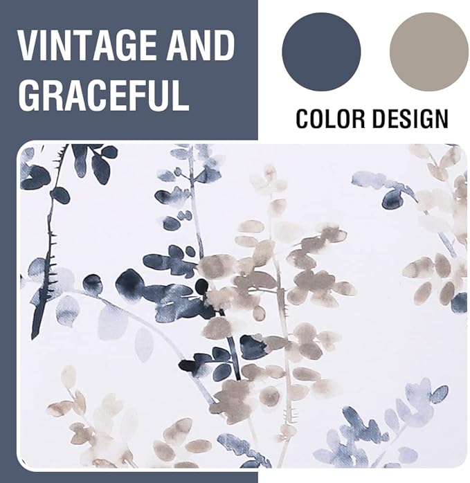 H.VERSAILTEX Floral Curtains 84 Inches Long Printed Pattern Room Darkening Curtains for Bedroom Rod Pocket Window Treatment Curtains, 2 Panels, Classical Floral Bluestone and Taupe