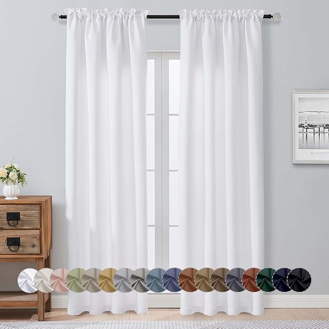 Aiyufeng Pure White Curtains for Bedroom 90 Inches Long 2 Panels Set, Room Darkening Window Treatment, Light Filtering Curtain Drapes, Soft Casual Rod Pocket Privacy Curtains, W40 x L90 Inch