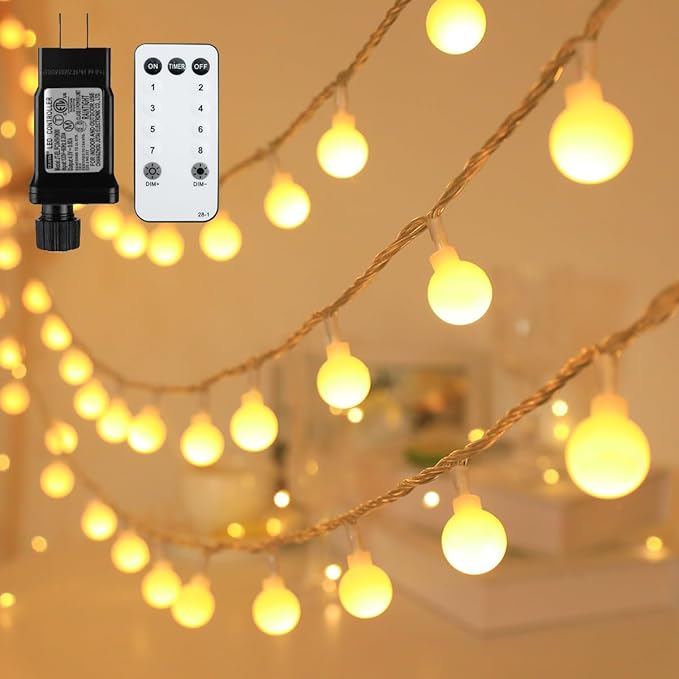 Globe String Lights 180 Feet 300 led,8 Modes Fairy Lights Plug in,Indoor Lights for Bedroom,Classroom,Outdoor Lights for Patio,Garden,Party,Wedding-Warm White