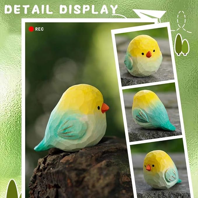 Bird Figurines Small Bird Figurines Home Decor Hand Carved Painted Wooden Statues for Home Decor, Gift for Bird Lovers,Housewarming, Birthday, Christmas (Yellow)